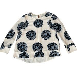 Reiss Cayan Printed Top Blouse White Blue Size 6